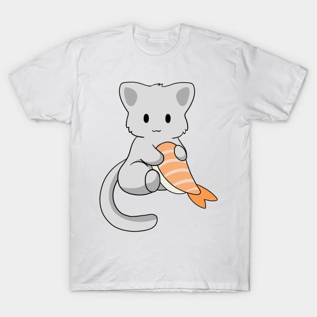 Grey Cat with Prawn Sushi T-Shirt by BiscuitSnack